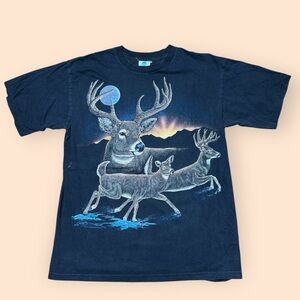 Vintage 1990s Deer T Shirt Men’s Large Black Nature Buck 90s Vtg